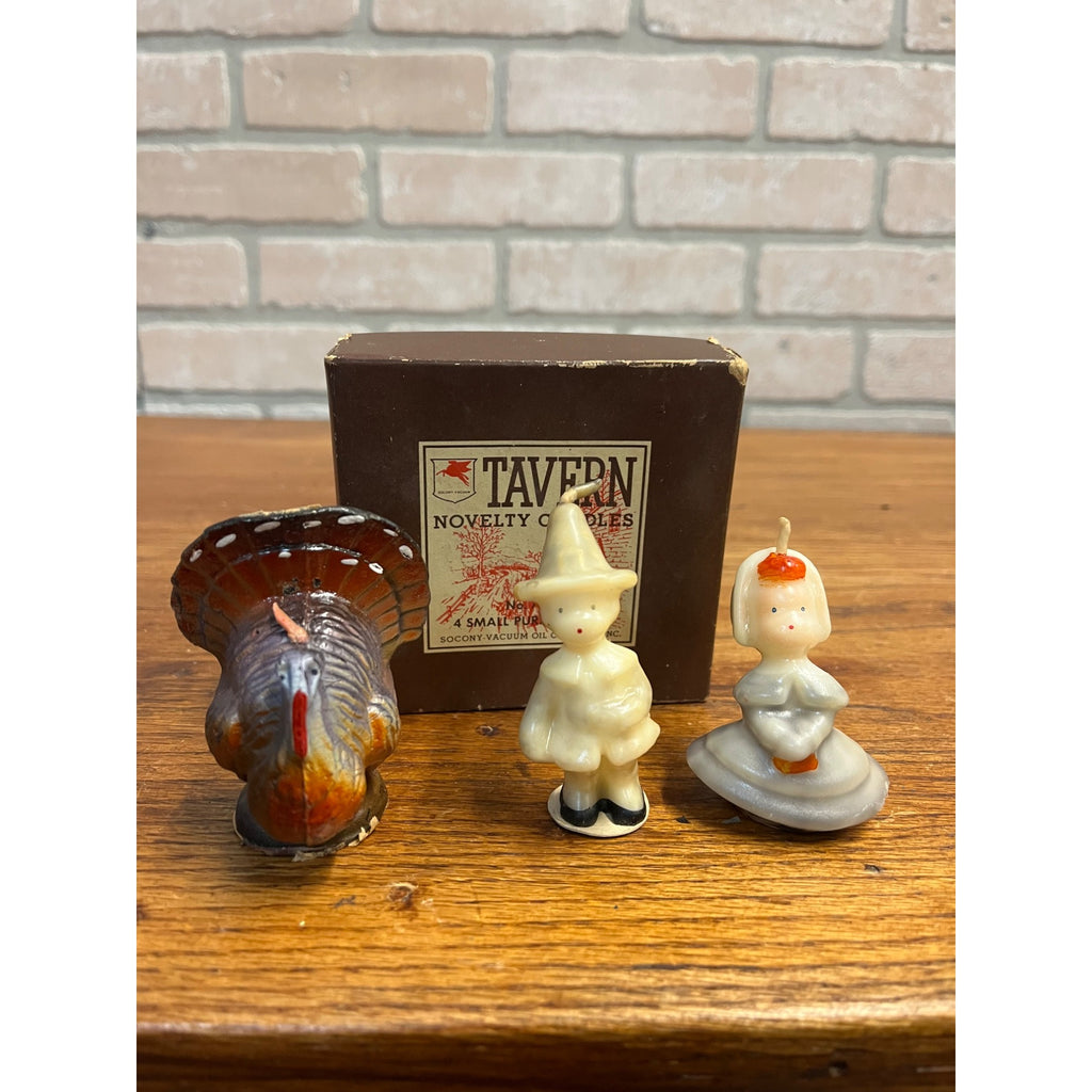 Vintage Thanksgiving Turkey Pilgrim Mobil Oil Tavern Figural Wax Candles