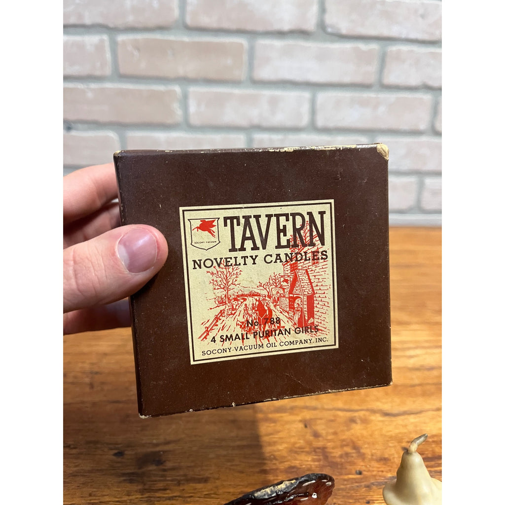 Vintage Thanksgiving Turkey Pilgrim Mobil Oil Tavern Figural Wax Candles