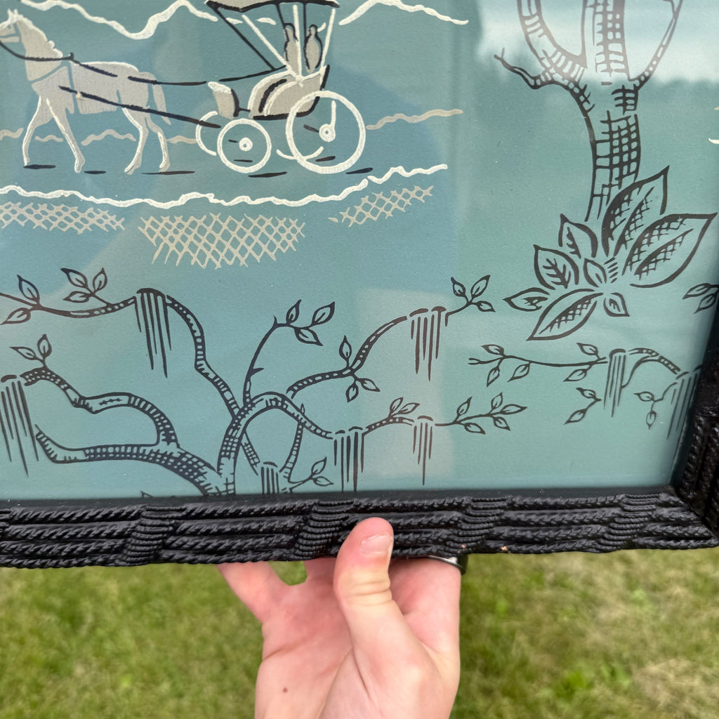 Vintage Black Thick Wood Woven Rope Pattern Art Picture Frame