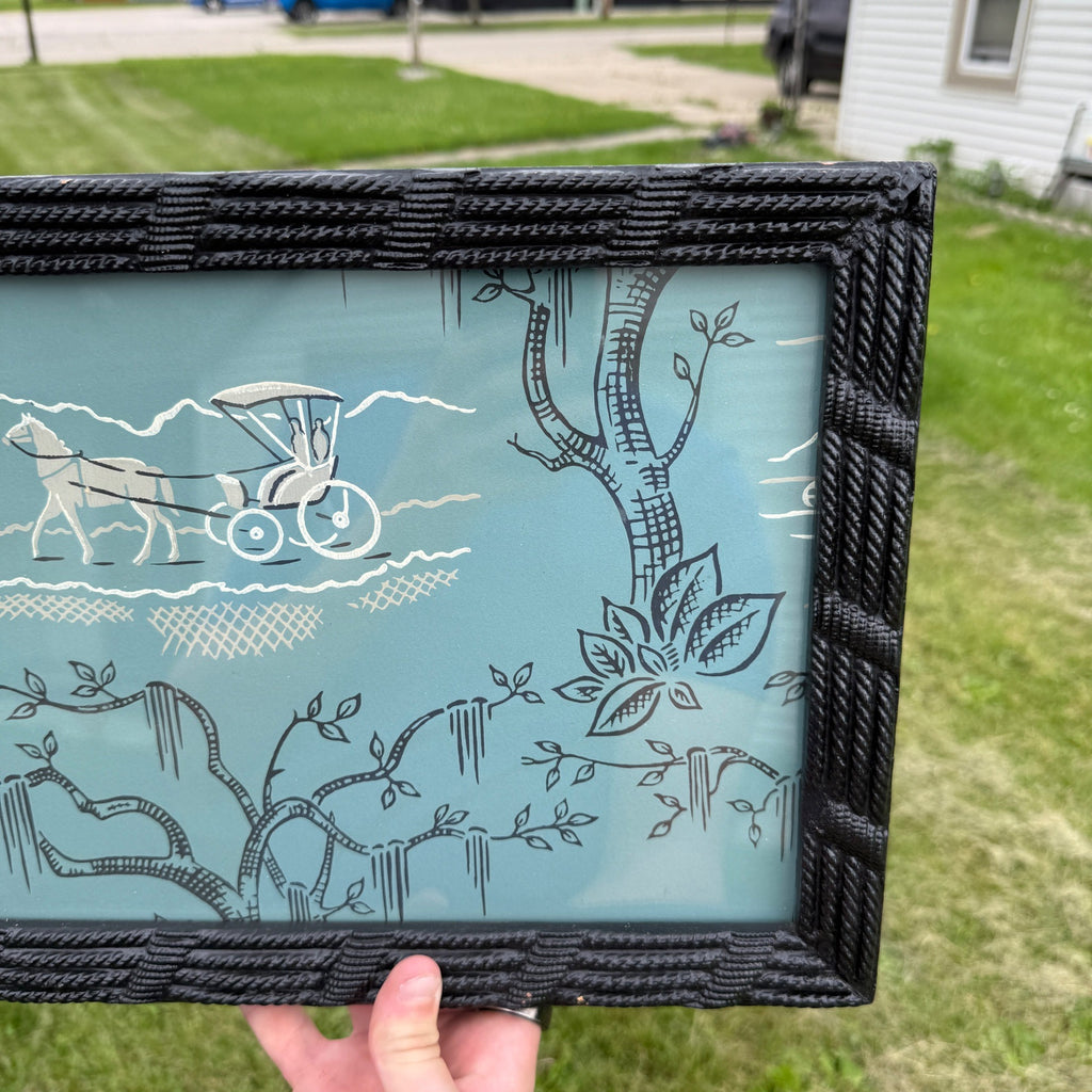 Vintage Black Thick Wood Woven Rope Pattern Art Picture Frame