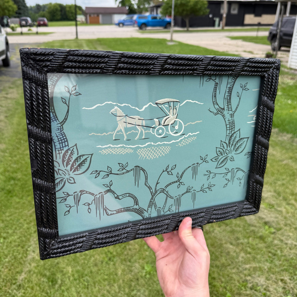 Vintage Black Thick Wood Woven Rope Pattern Art Picture Frame