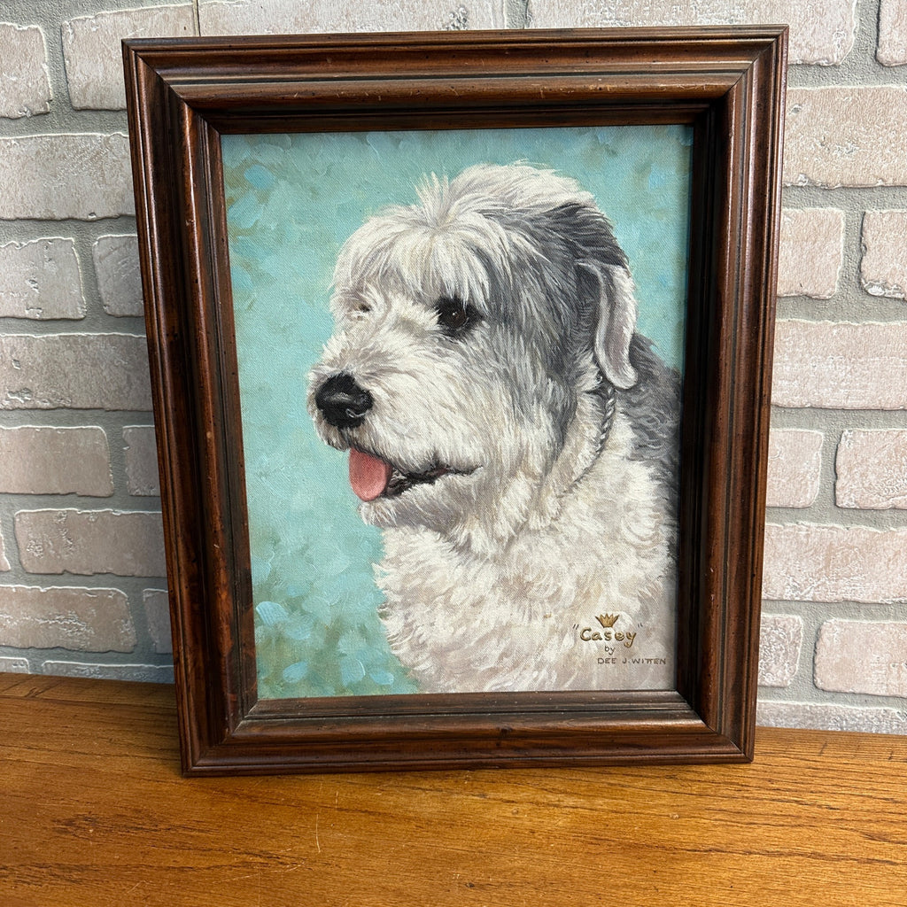 Vintage Old English Sheep Dog Oil Painting Art MCM -Signed Dee J. Witten