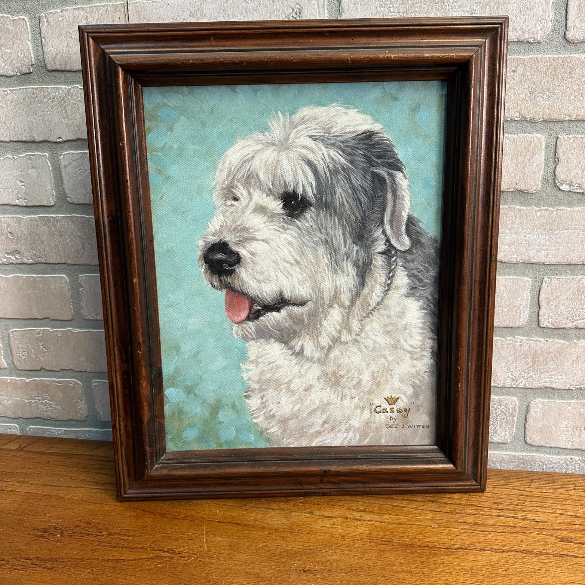Vintage Old English Sheep Dog Oil Painting Art MCM -Signed Dee J. Witten