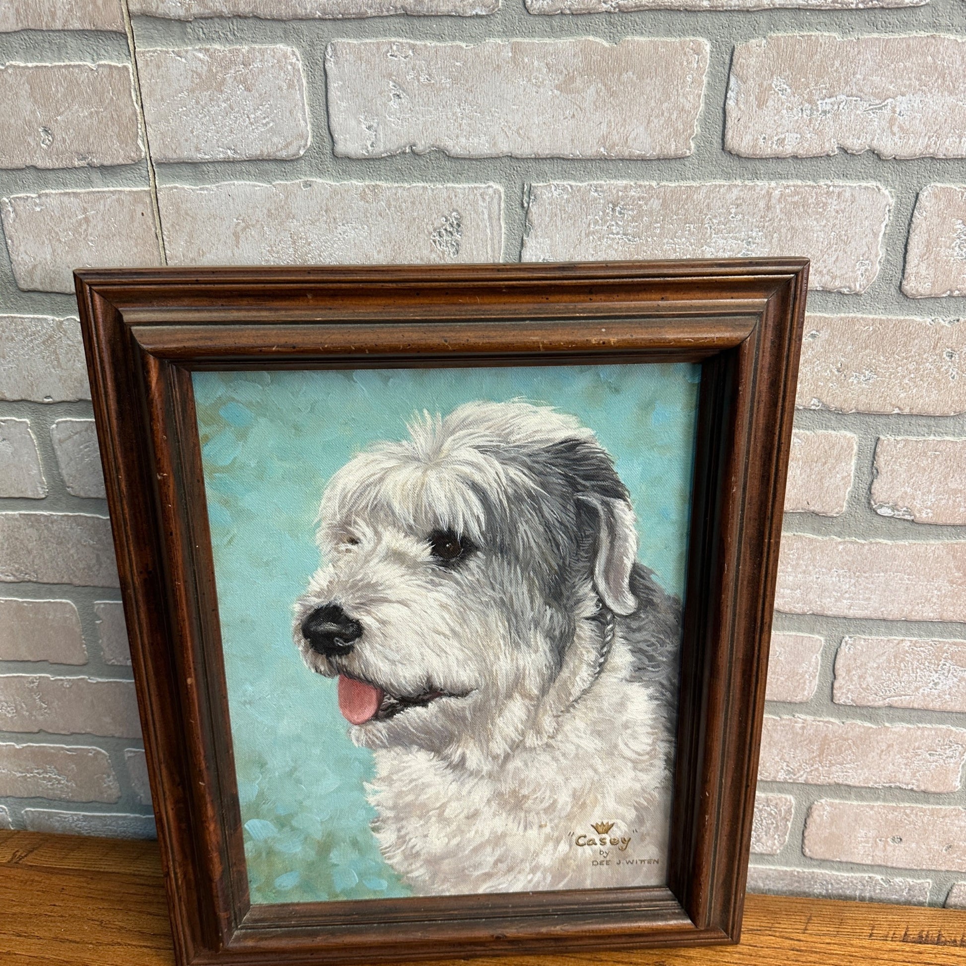 Vintage Old English Sheep Dog Oil Painting Art MCM -Signed Dee J. Witten