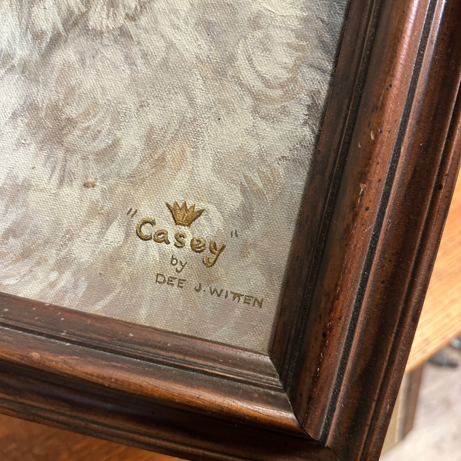 Vintage Old English Sheep Dog Oil Painting Art MCM -Signed Dee J. Witten