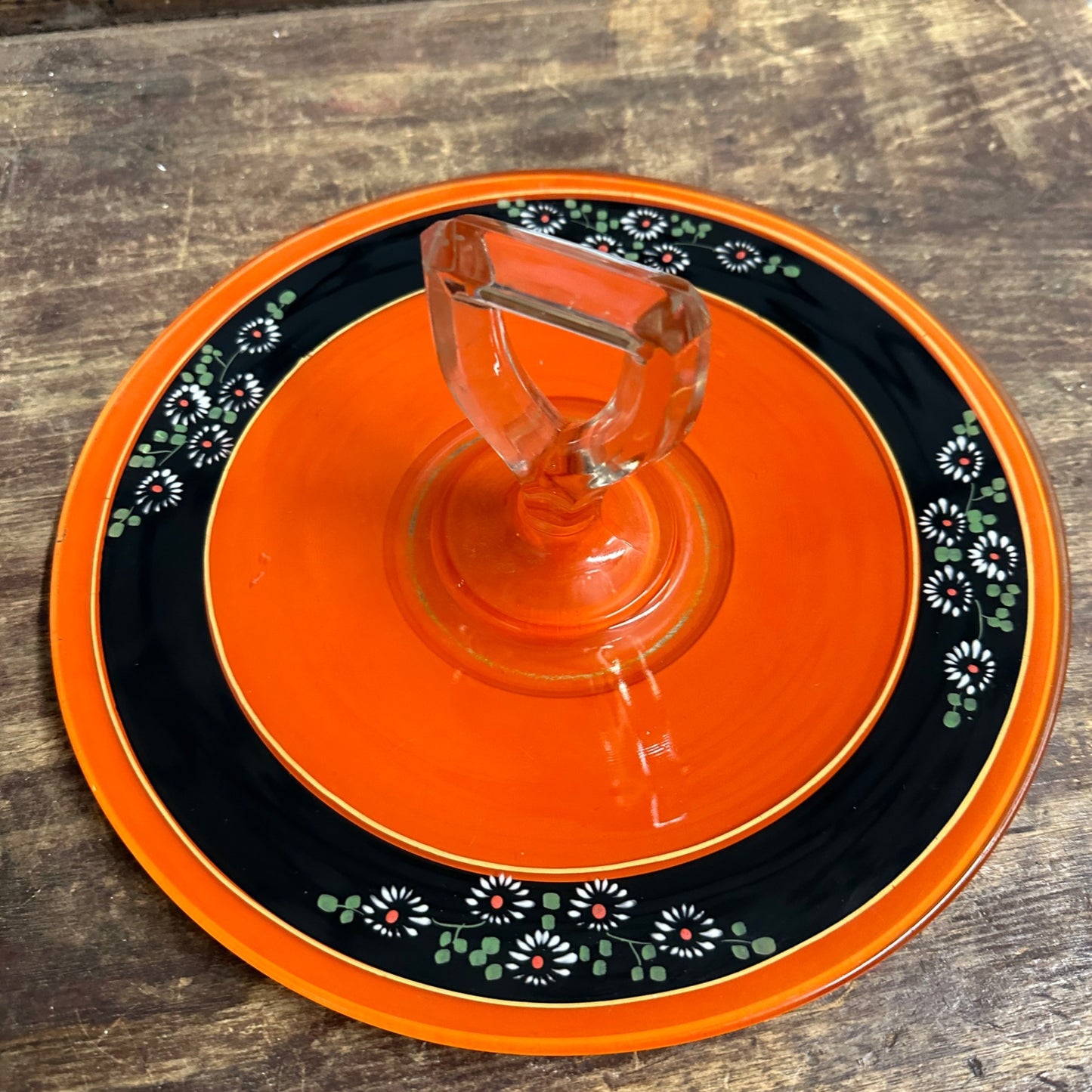 VTG CZECH LANCASTER HANDPAINTED ORANGE BLACK PAINTED FLOWER PLATTER