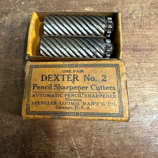 VINTAGE (1920S) DEXTER NO.2 PENCIL SHARPENER CUTTERS (PAIR) IN ORIGINAL BOX!