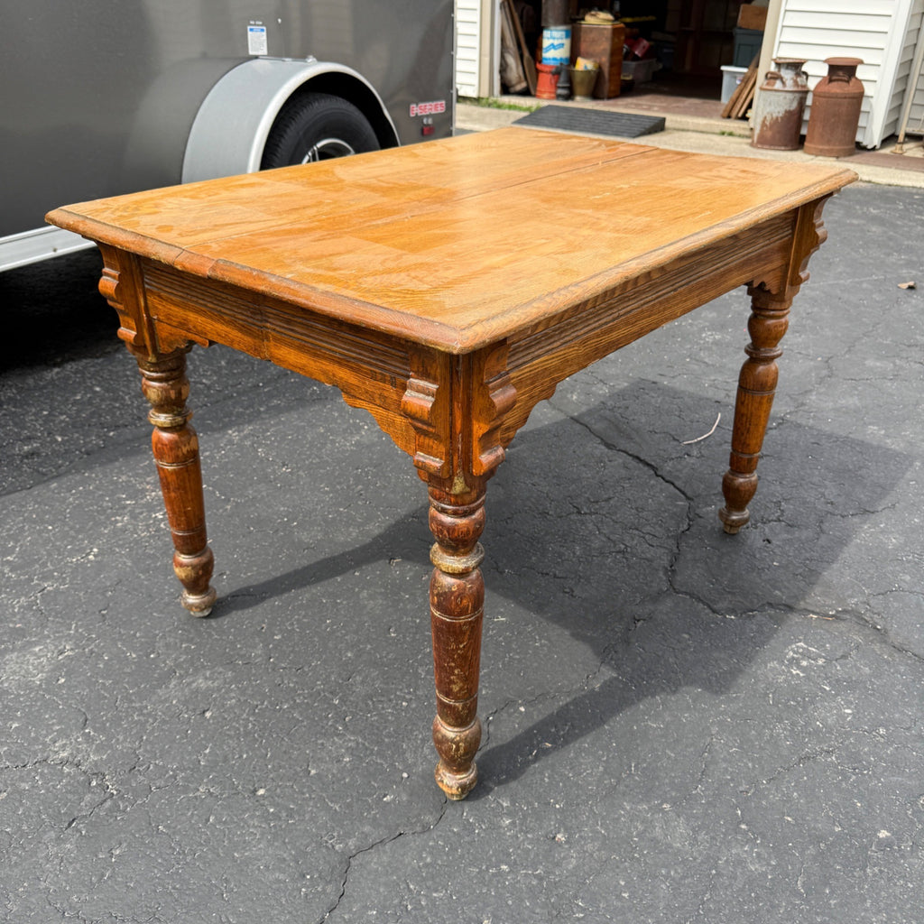 Antique Primitive 19th c. Small Oak Farmhouse Table Kitchen Console 1900s