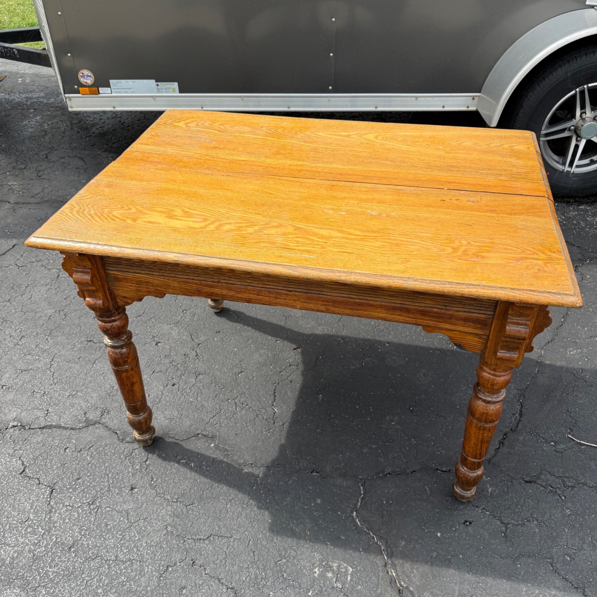 Antique Primitive 19th c. Small Oak Farmhouse Table Kitchen Console 1900s