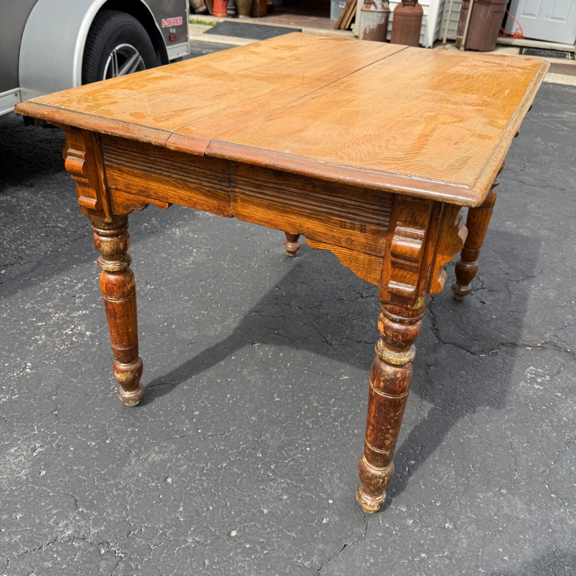 Antique Primitive 19th c. Small Oak Farmhouse Table Kitchen Console 1900s