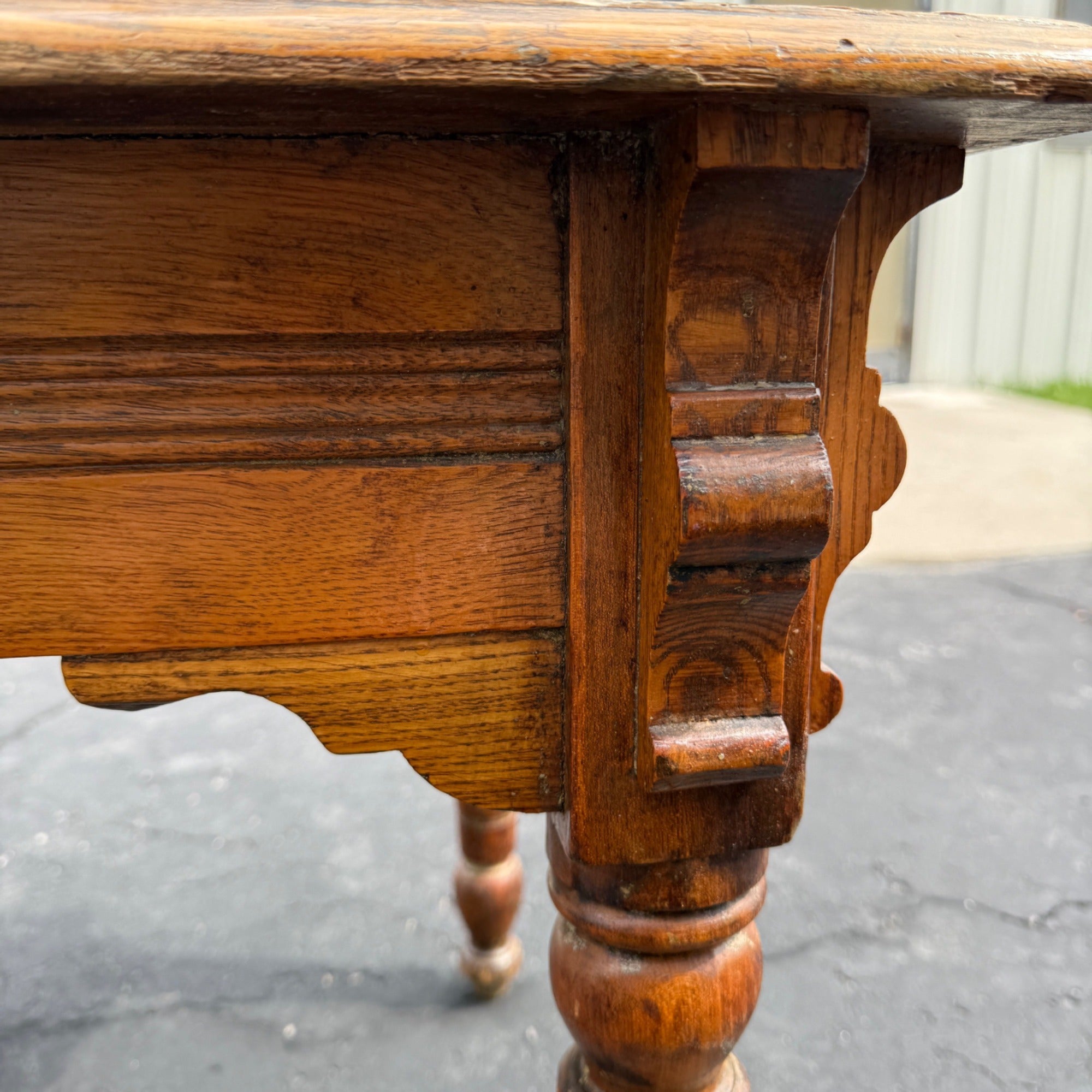 Antique Primitive 19th c. Small Oak Farmhouse Table Kitchen Console 1900s