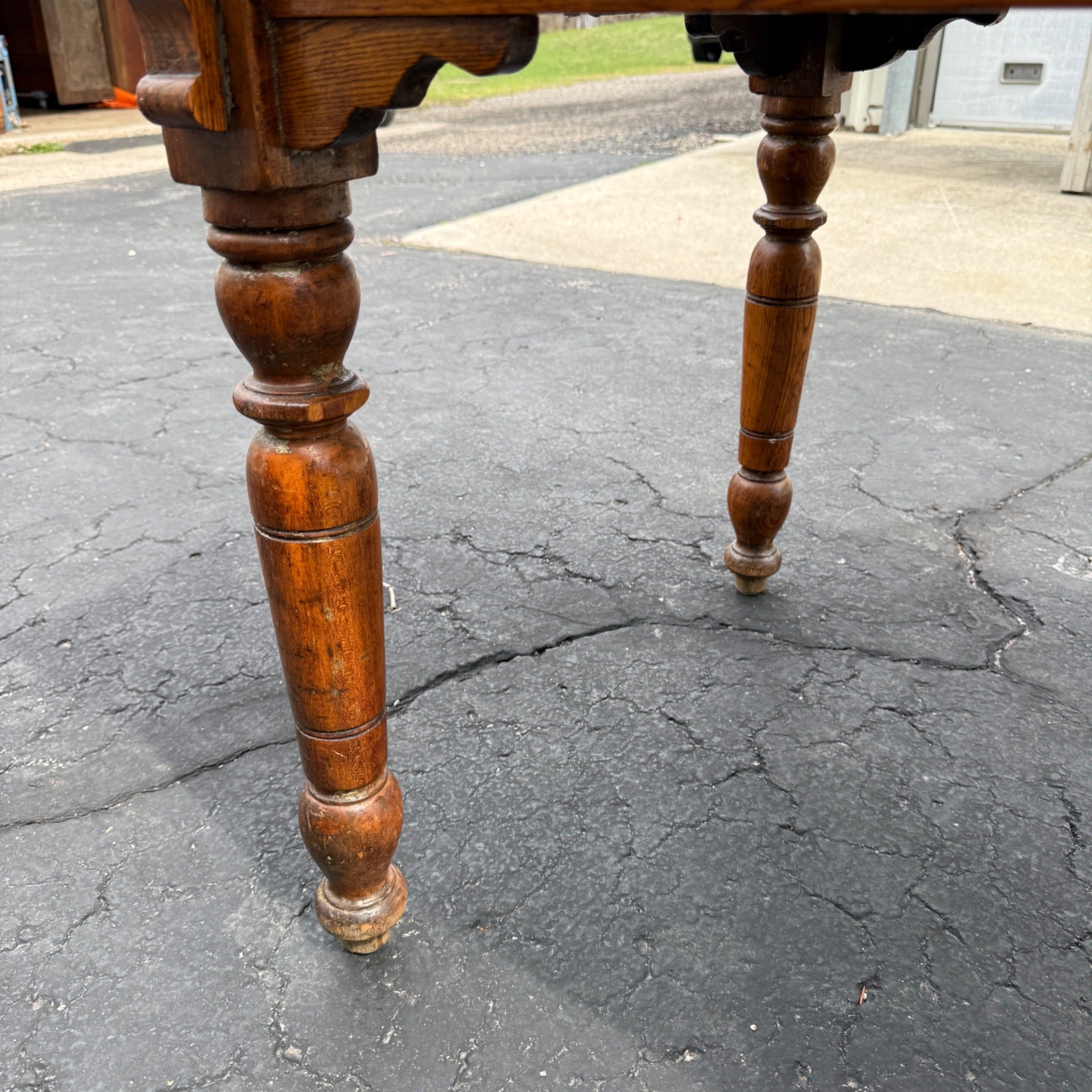 Antique Primitive 19th c. Small Oak Farmhouse Table Kitchen Console 1900s