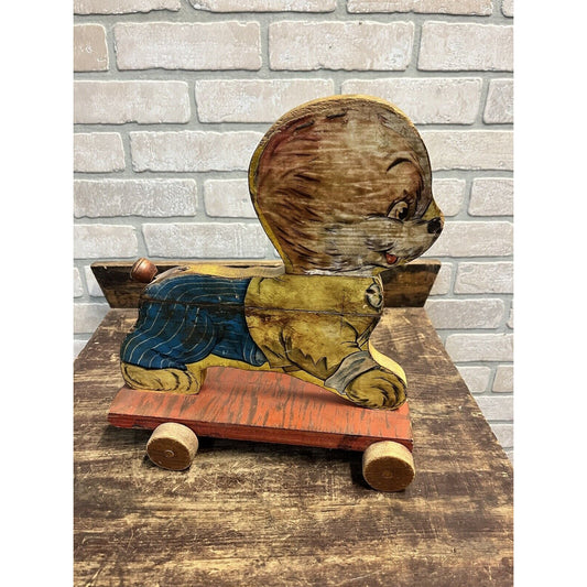 Vintage c1950s Gong Bell Mfg Co. Wooden Children's Pull Toy Dog 11" - Used