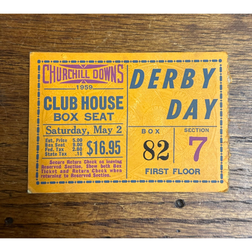Original 1959 Churchill Downs Kentucky Derby Clubhouse Box Seat Ticket Vintage