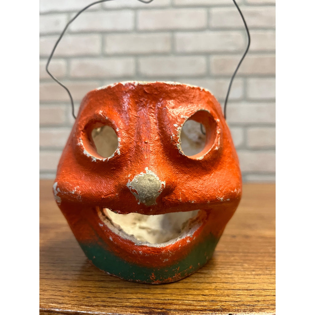 Vintage Halloween Heavy Pulp Jack o' Lantern JOL Unusual Rare Face Small 4"