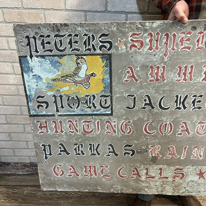 Early 1900s Sporting Goods Store Hand Painted Metal Trade Sign Remington Peter's