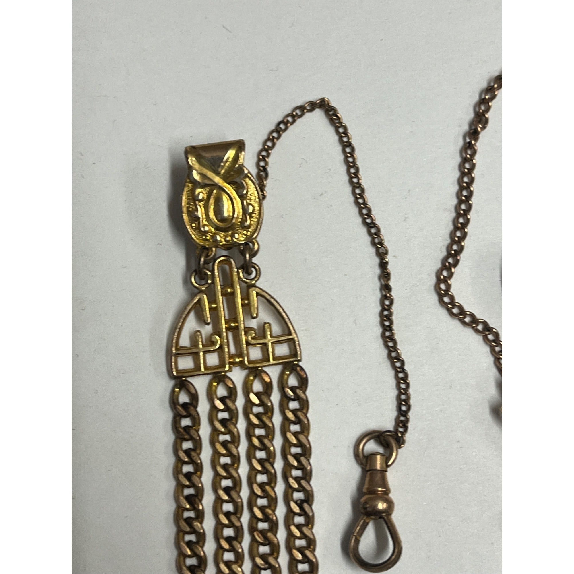 Antique Victorian Mens Pocket Watch Vest Clip Chain Ornate Lot (2) Gold Filled