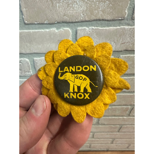 Vintage 1936 Alf Landon LARGE 2.5" Sunflower Presidential Campaign Pin Button 2-1/2