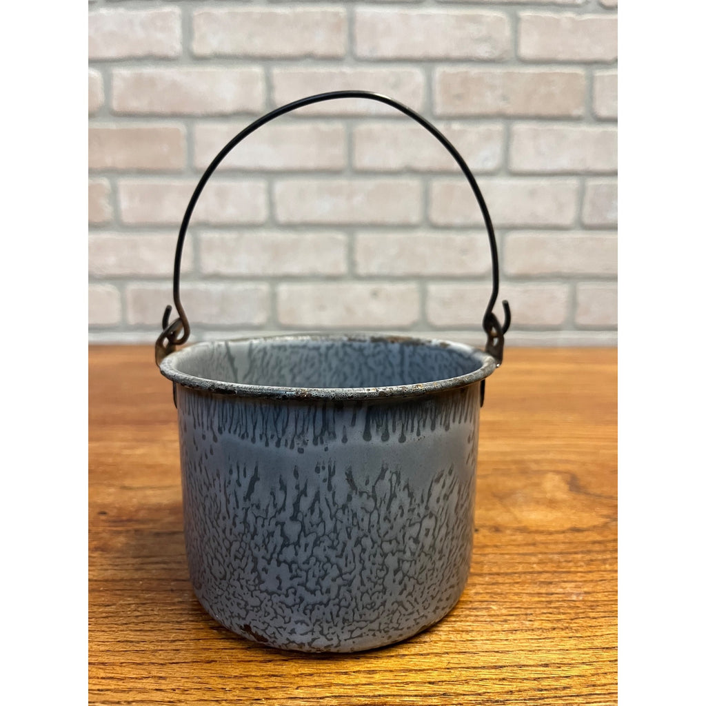 Antique Primitive Gray Enamel Graniteware Berry Bucket / Berry Pail / Farmhouse Decor/ Miniature -No lid-