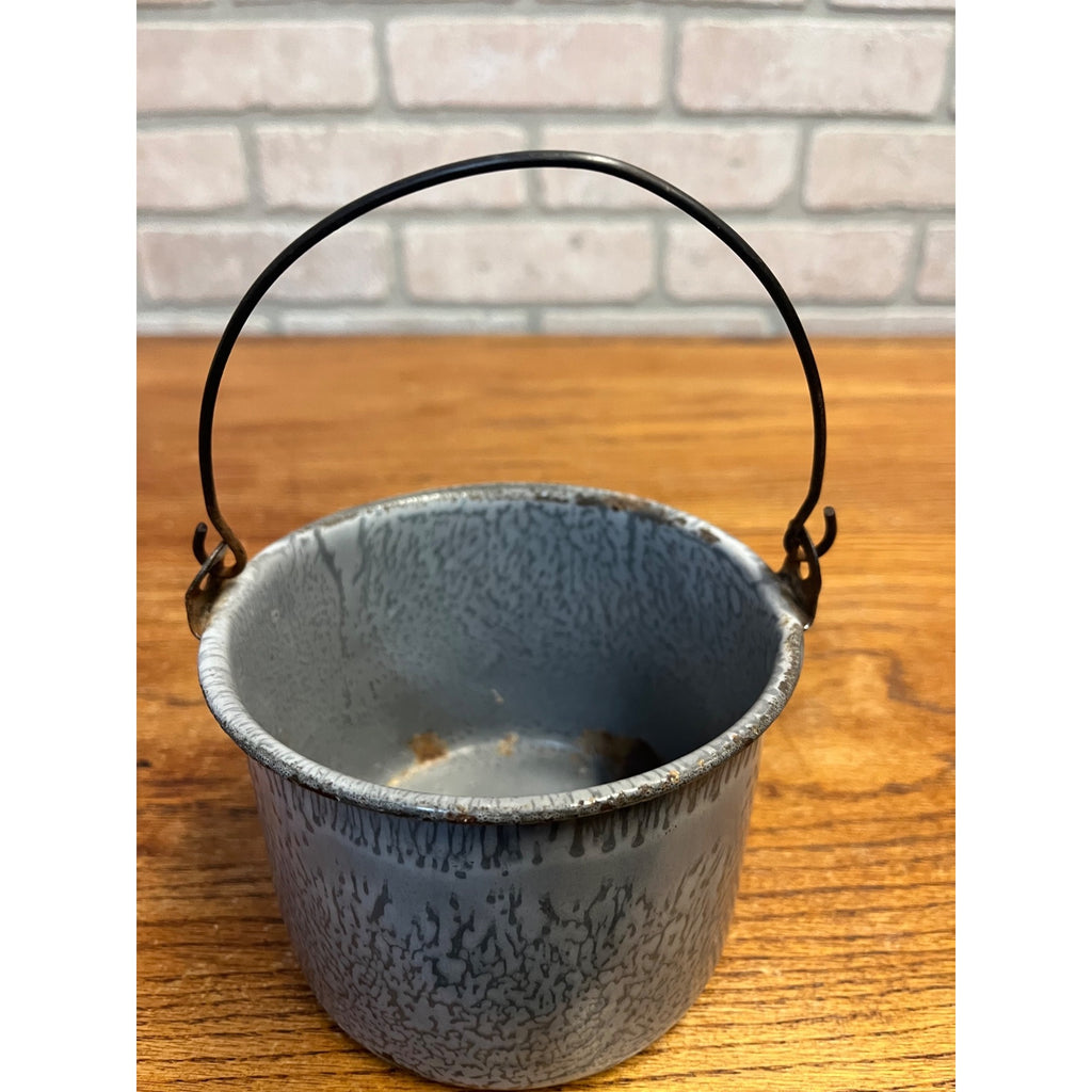 Antique Primitive Gray Enamel Graniteware Berry Bucket / Berry Pail / Farmhouse Decor/ Miniature -No lid-
