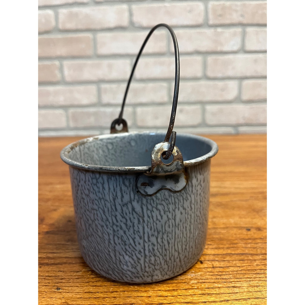 Antique Primitive Gray Enamel Graniteware Berry Bucket / Berry Pail / Farmhouse Decor/ Miniature -No lid-