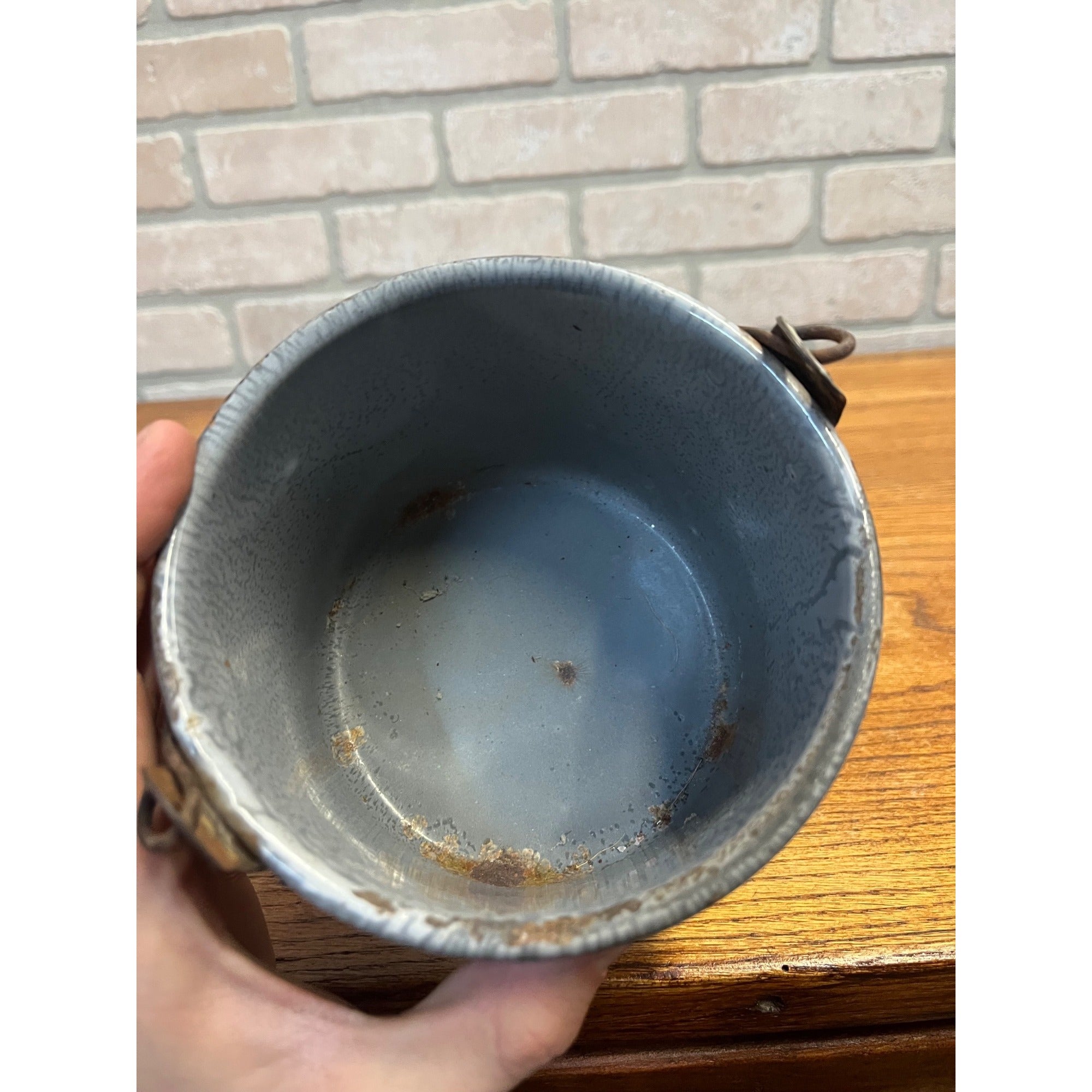 Antique Primitive Gray Enamel Graniteware Berry Bucket / Berry Pail / Farmhouse Decor/ Miniature -No lid-