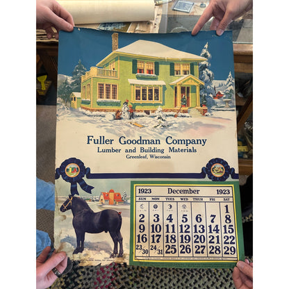 Vintage Fuller Goodman Lumber (Oshkosh Wis) Advertising Calendar Sign Farm Litho