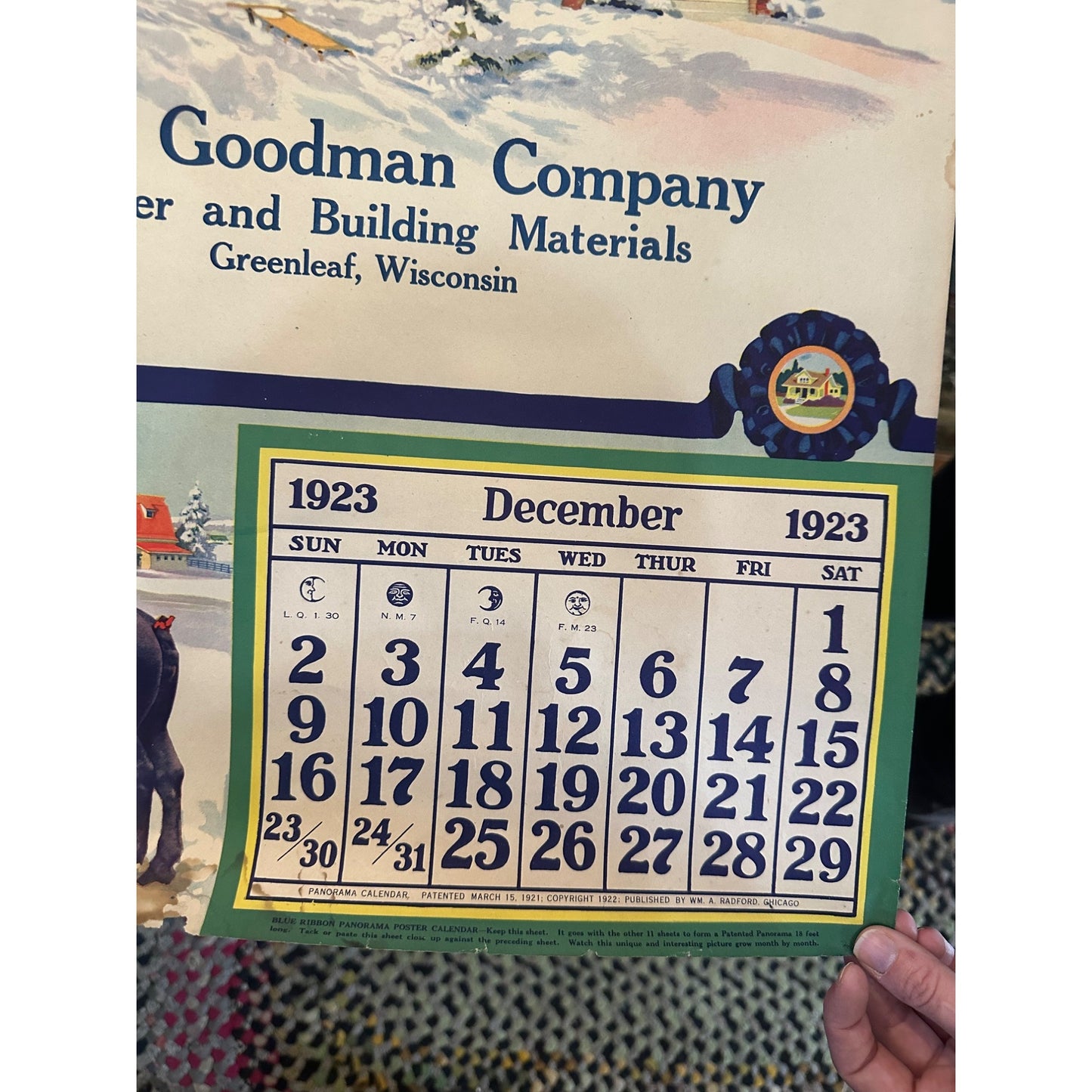 Vintage Fuller Goodman Lumber (Oshkosh Wis) Advertising Calendar Sign Farm Litho