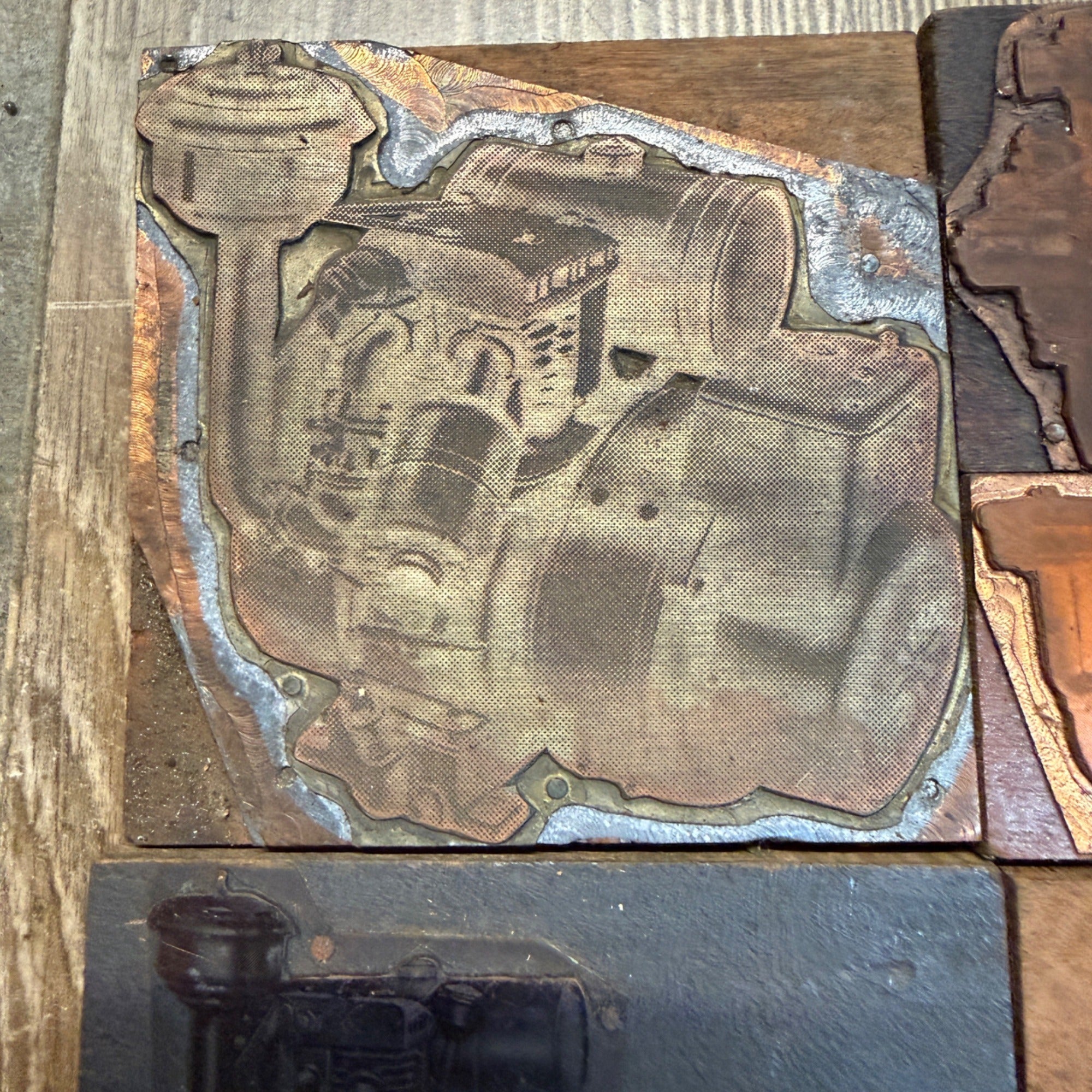 (5) Steampunk Industrial Copper Printing Blocks Small Engines Motor Newspaper