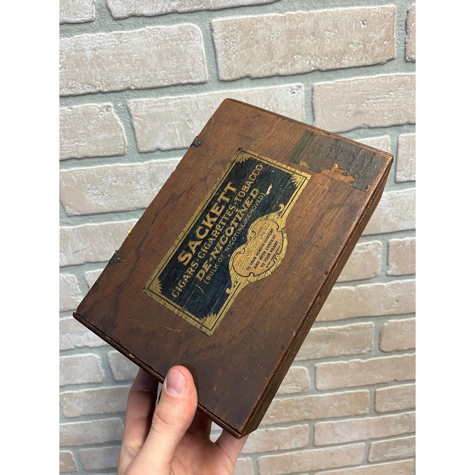 Vintage Hubert Sackett Cigar Box De-Nicotined Wooden Advertising As-Is
