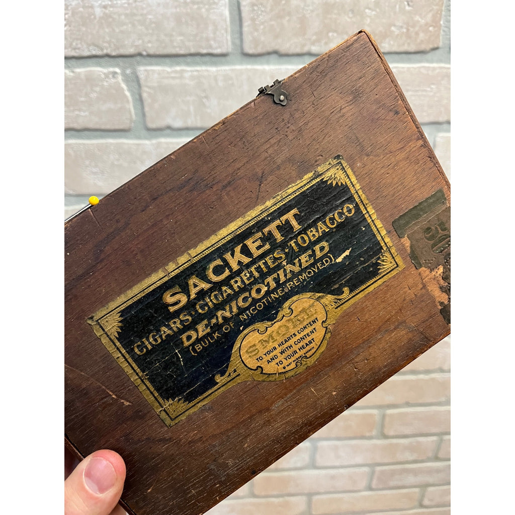 Vintage Hubert Sackett Cigar Box De-Nicotined Wooden Advertising As-Is