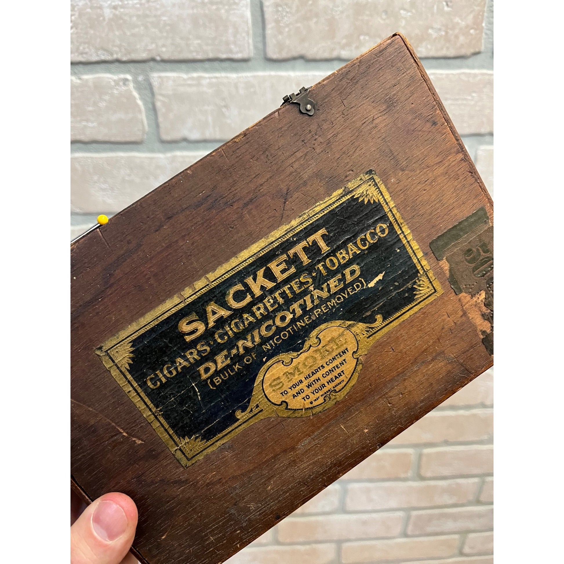 Vintage Hubert Sackett Cigar Box De-Nicotined Wooden Advertising As-Is