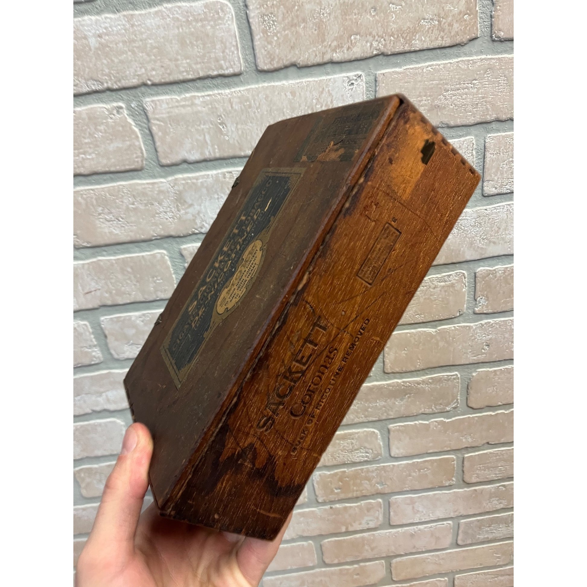 Vintage Hubert Sackett Cigar Box De-Nicotined Wooden Advertising As-Is