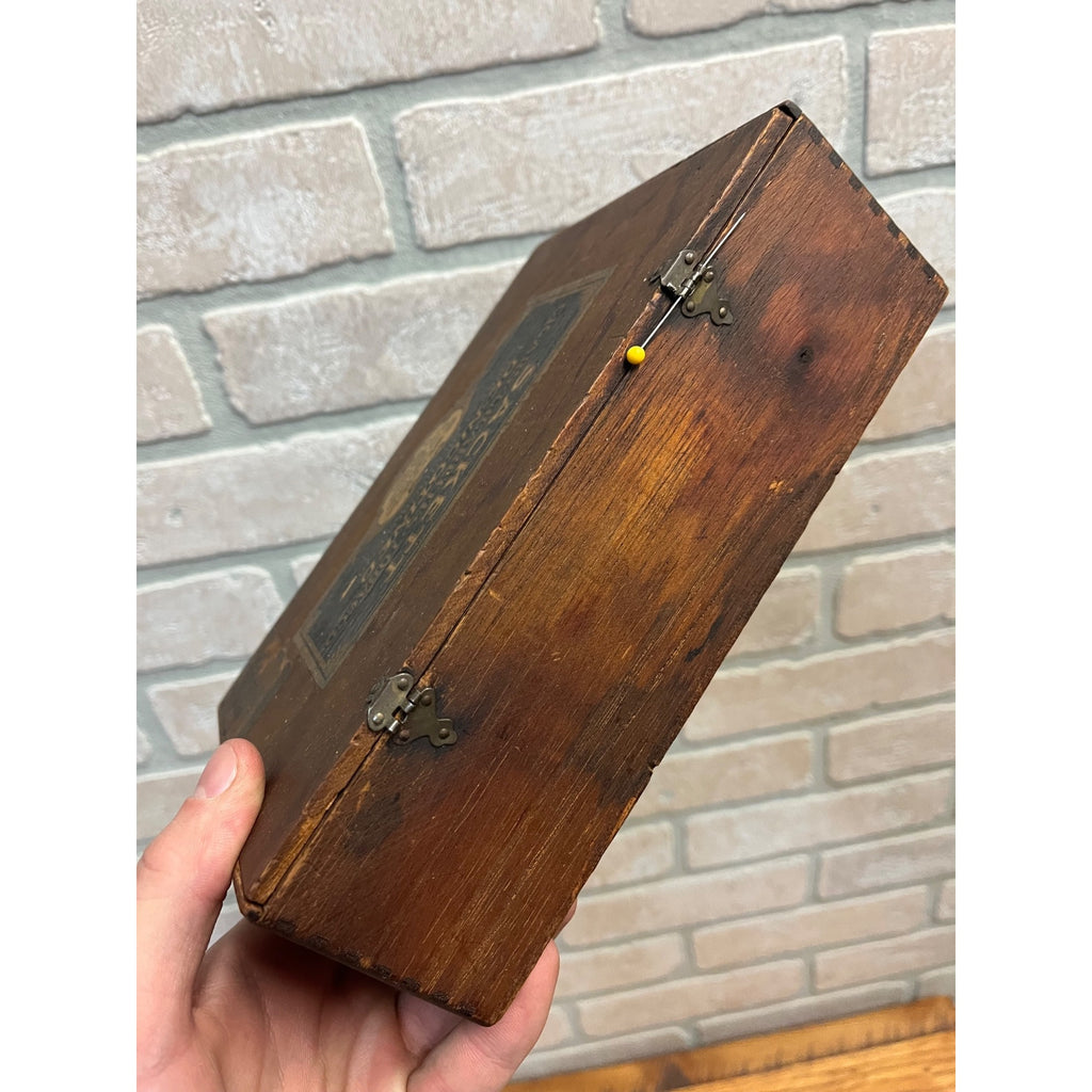 Vintage Hubert Sackett Cigar Box De-Nicotined Wooden Advertising As-Is