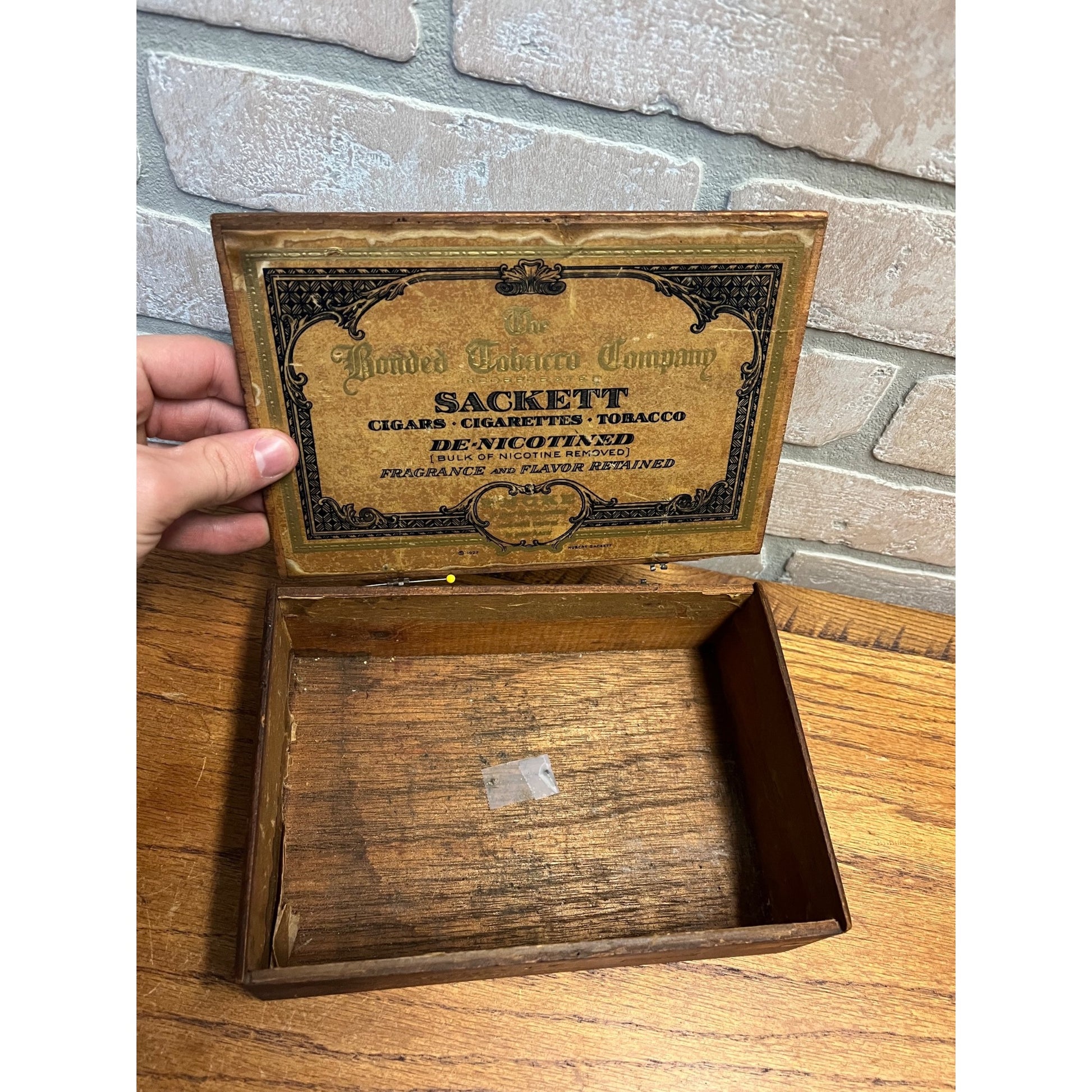 Vintage Hubert Sackett Cigar Box De-Nicotined Wooden Advertising As-Is