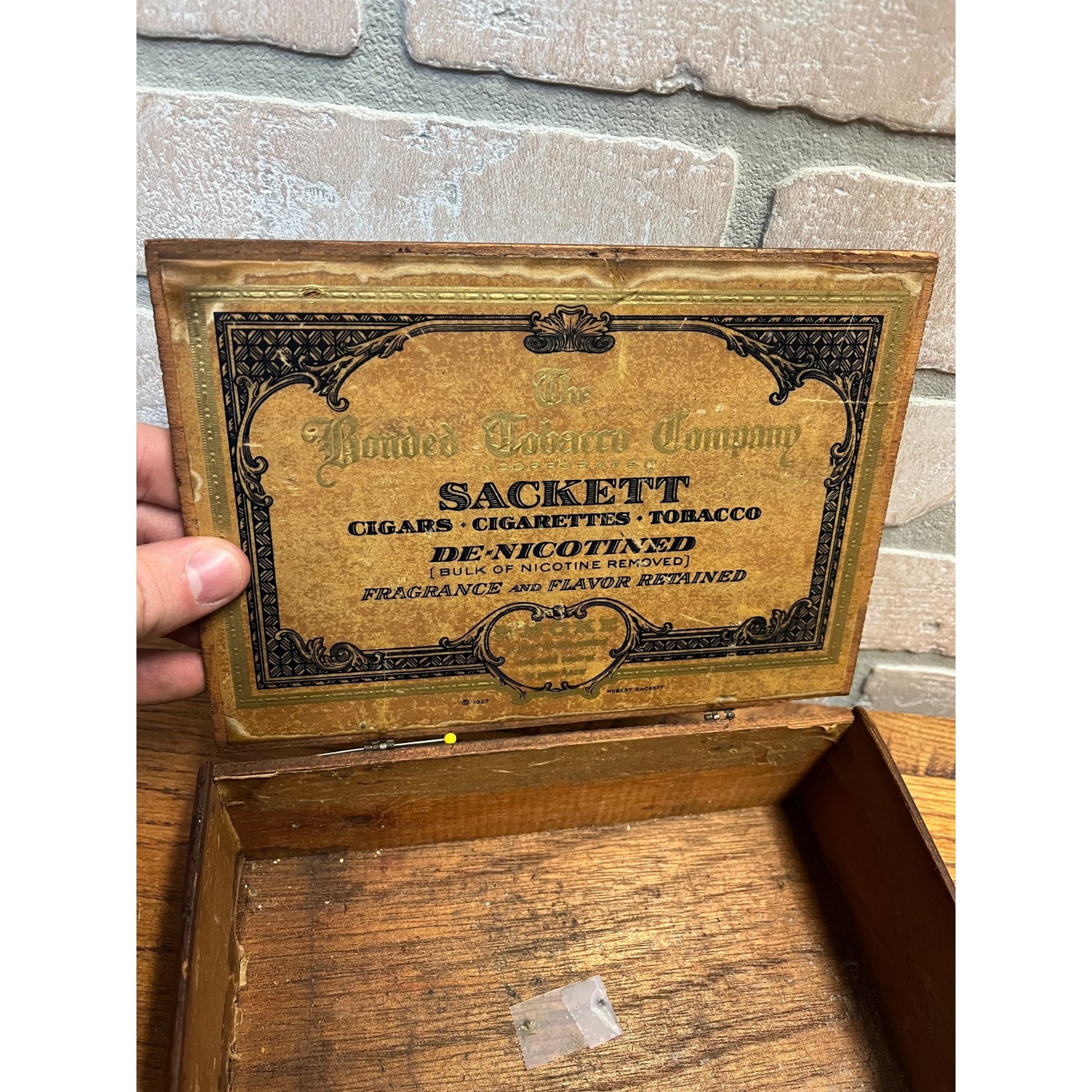 Vintage Hubert Sackett Cigar Box De-Nicotined Wooden Advertising As-Is