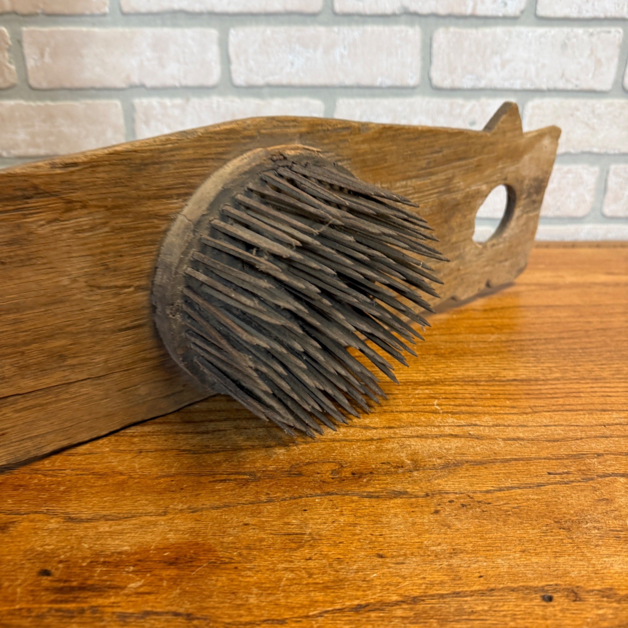 1800s Flax Hatchel Folk Art Linen Thread Comb Card Antique Primitive Early Wooden