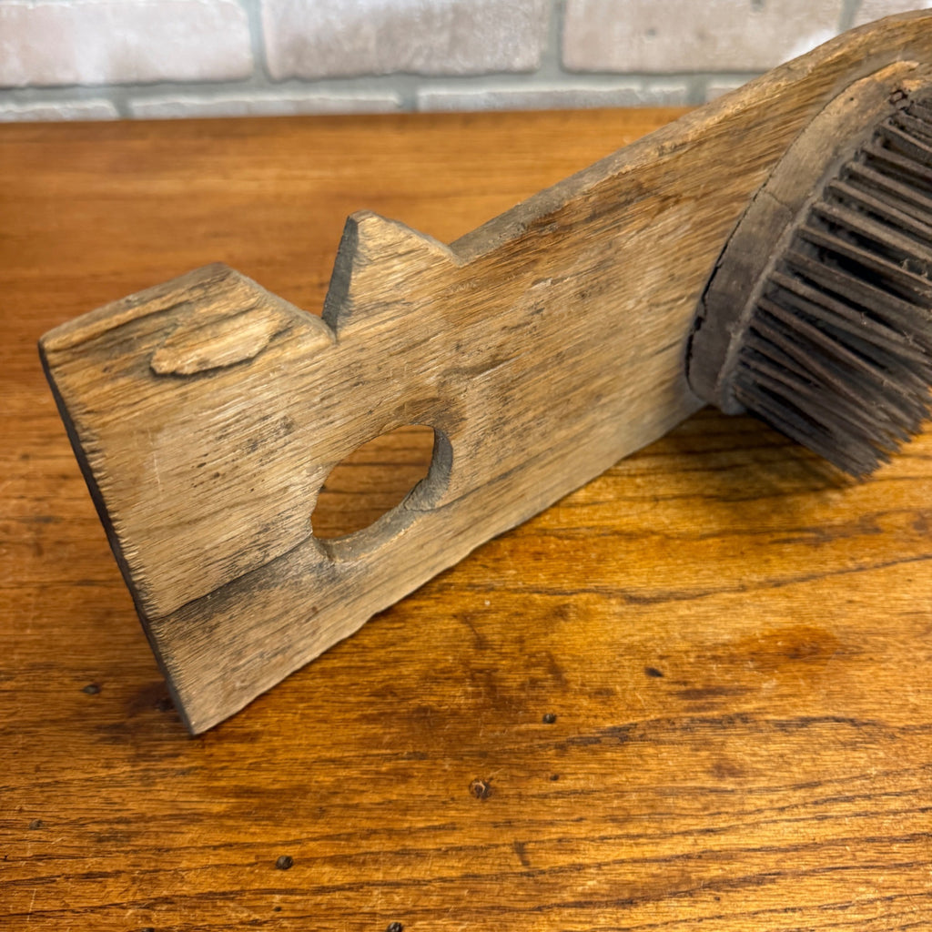 1800s Flax Hatchel Folk Art Linen Thread Comb Card Antique Primitive Early Wooden