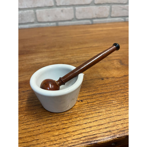 Vintage Apothecary 3" Round White Porcelain Mortar & Wood Pestle