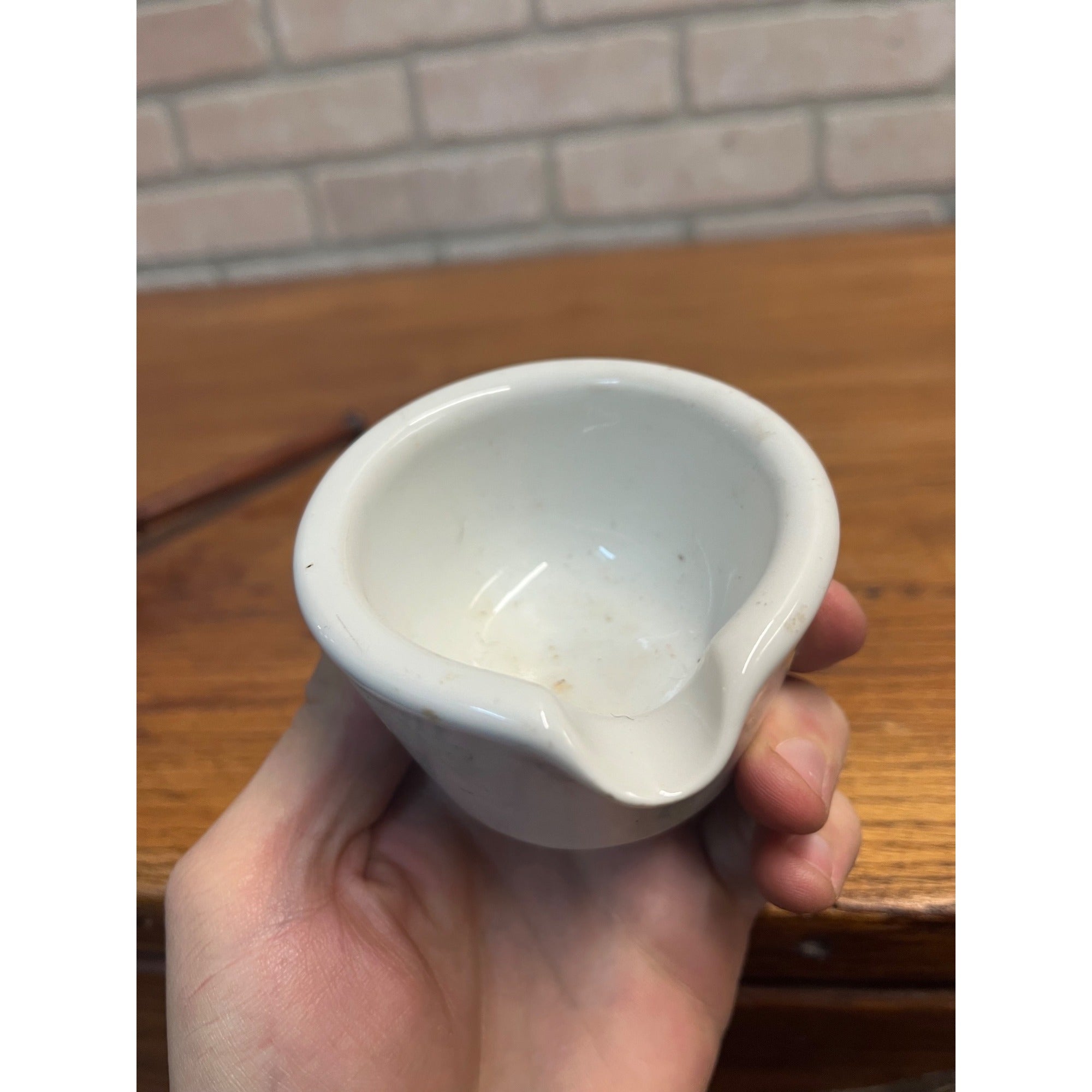 Vintage Apothecary 3" Round White Porcelain Mortar & Wood Pestle