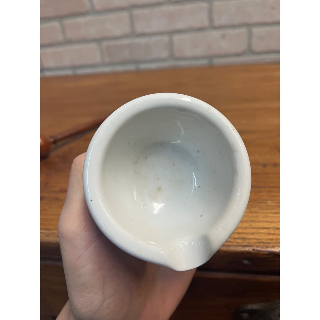 Vintage Apothecary 3" Round White Porcelain Mortar & Wood Pestle