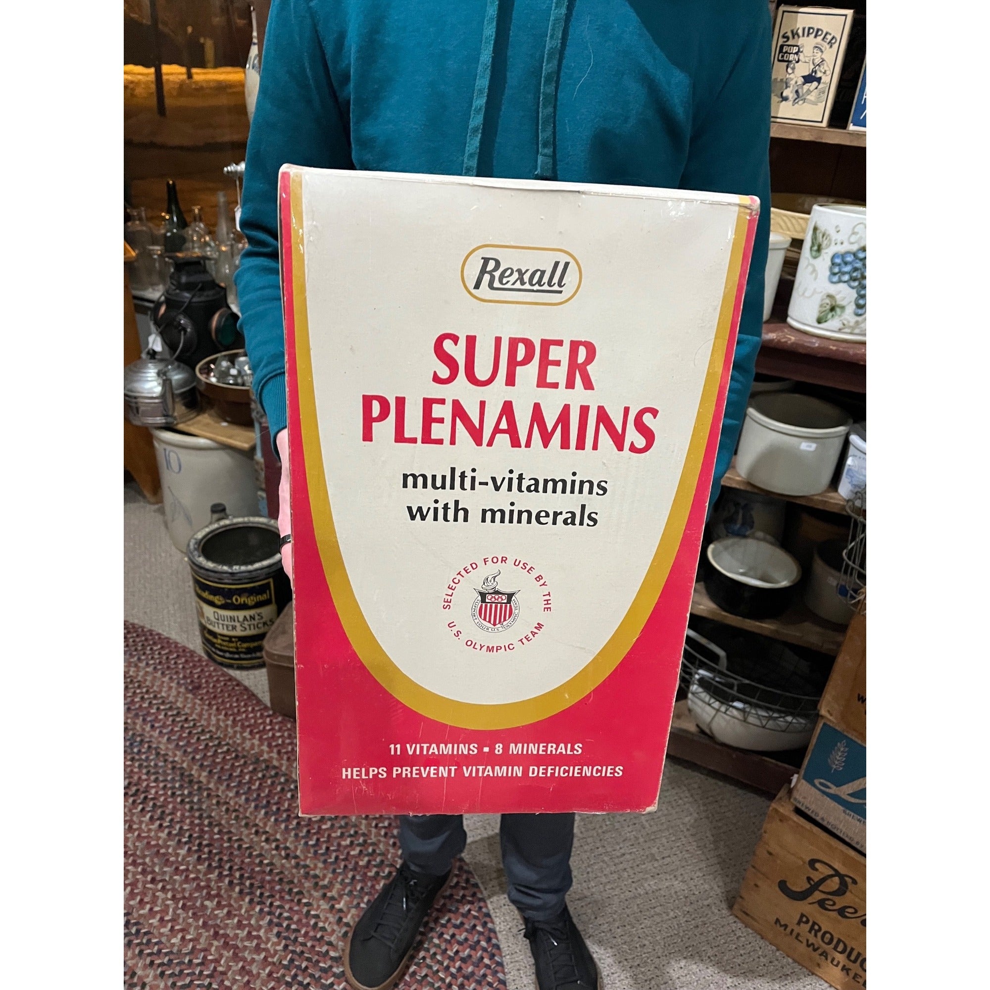Vintage Rexall Plenamins Medicine Drug Store HUGE Box Display Advertising Sign