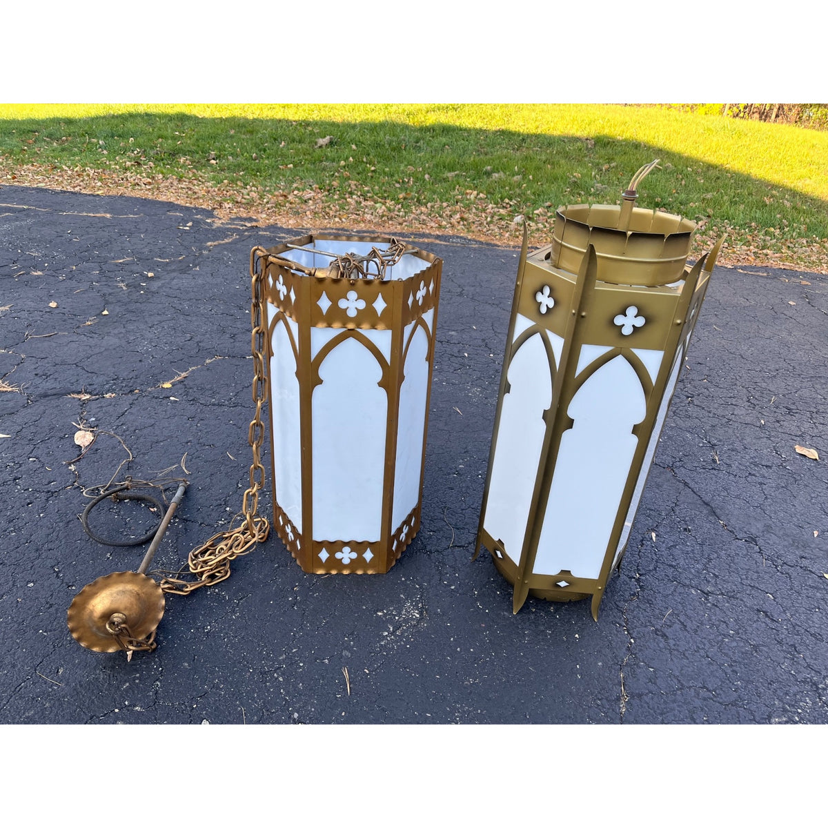 Vintage Gothic Revival Church Pendant Light Fixtures -- Pair
