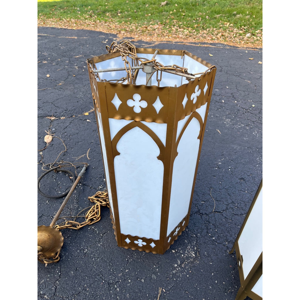 Vintage Gothic Revival Church Pendant Light Fixtures -- Pair