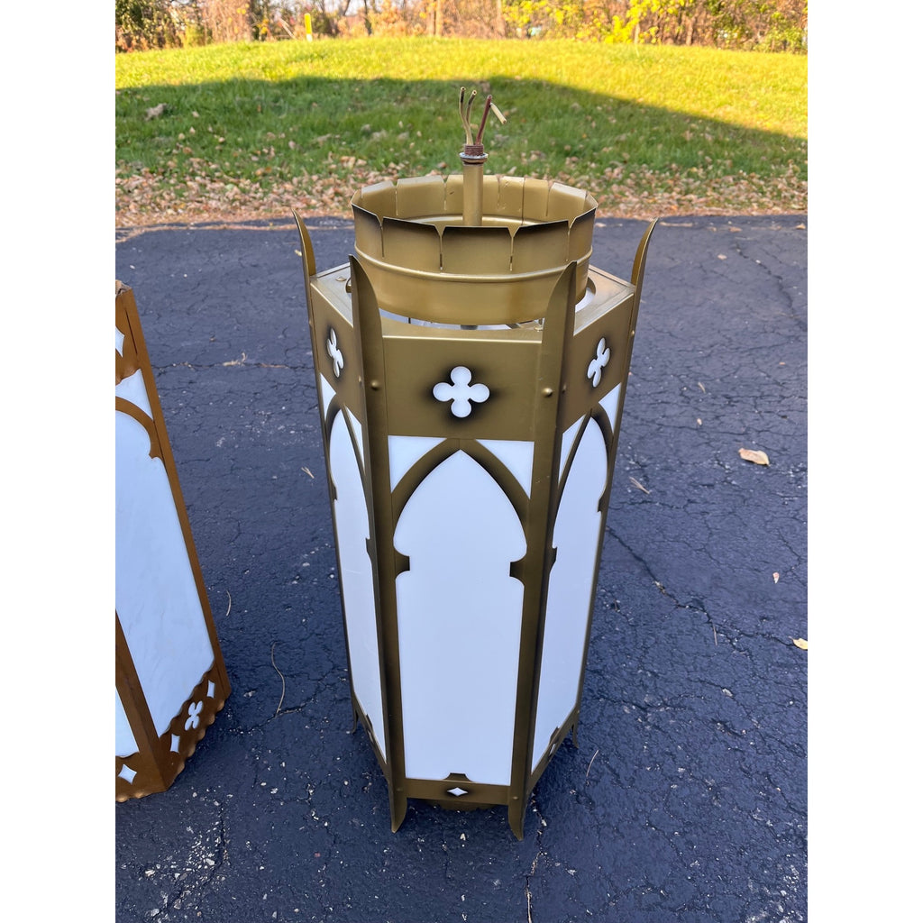 Vintage Gothic Revival Church Pendant Light Fixtures -- Pair