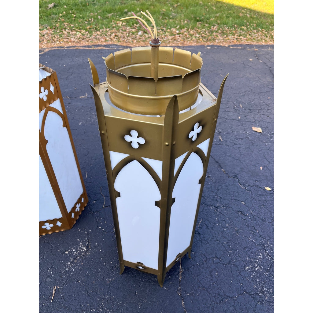 Vintage Gothic Revival Church Pendant Light Fixtures -- Pair