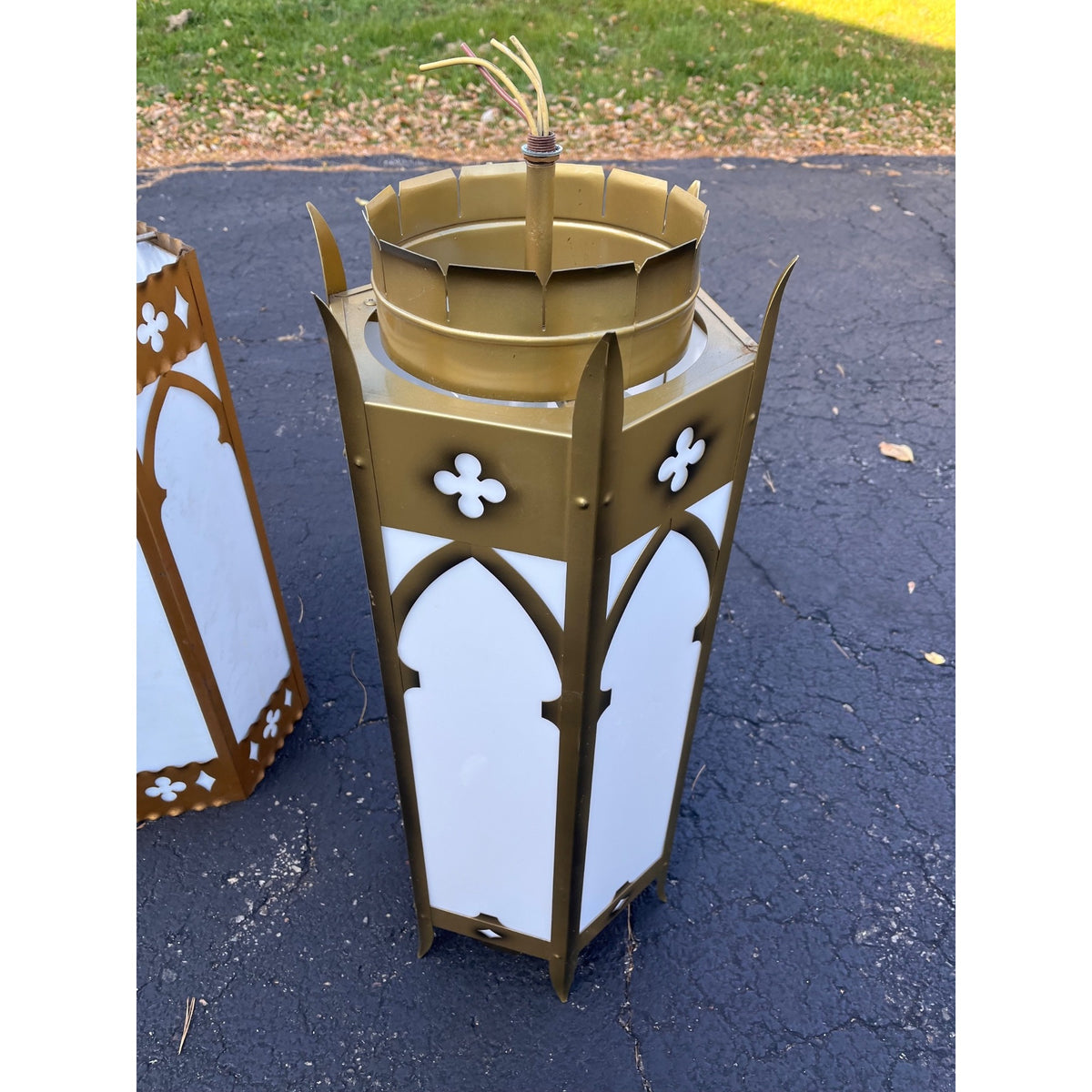 Vintage Gothic Revival Church Pendant Light Fixtures -- Pair