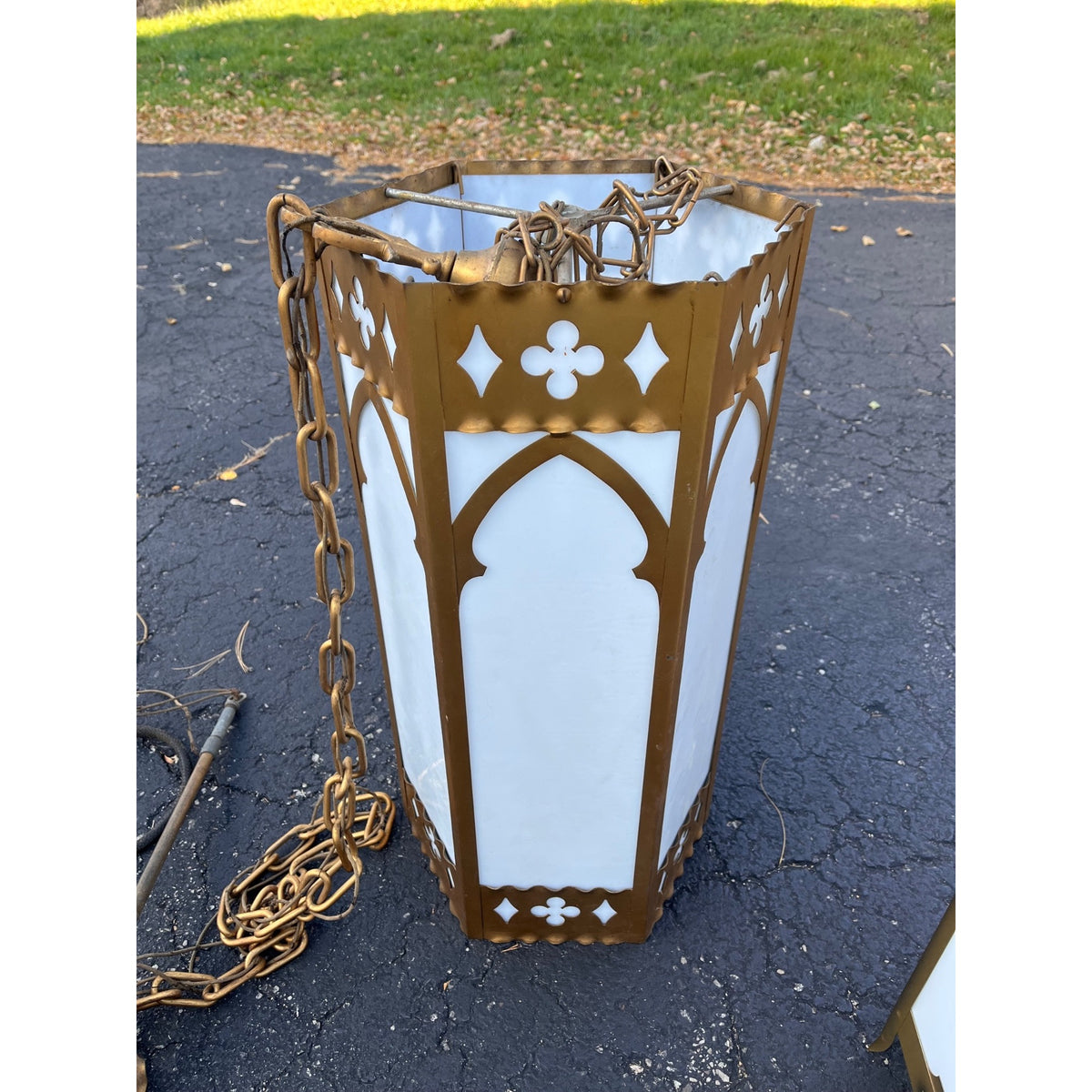 Vintage Gothic Revival Church Pendant Light Fixtures -- Pair