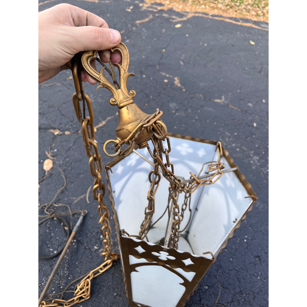 Vintage Gothic Revival Church Pendant Light Fixtures -- Pair