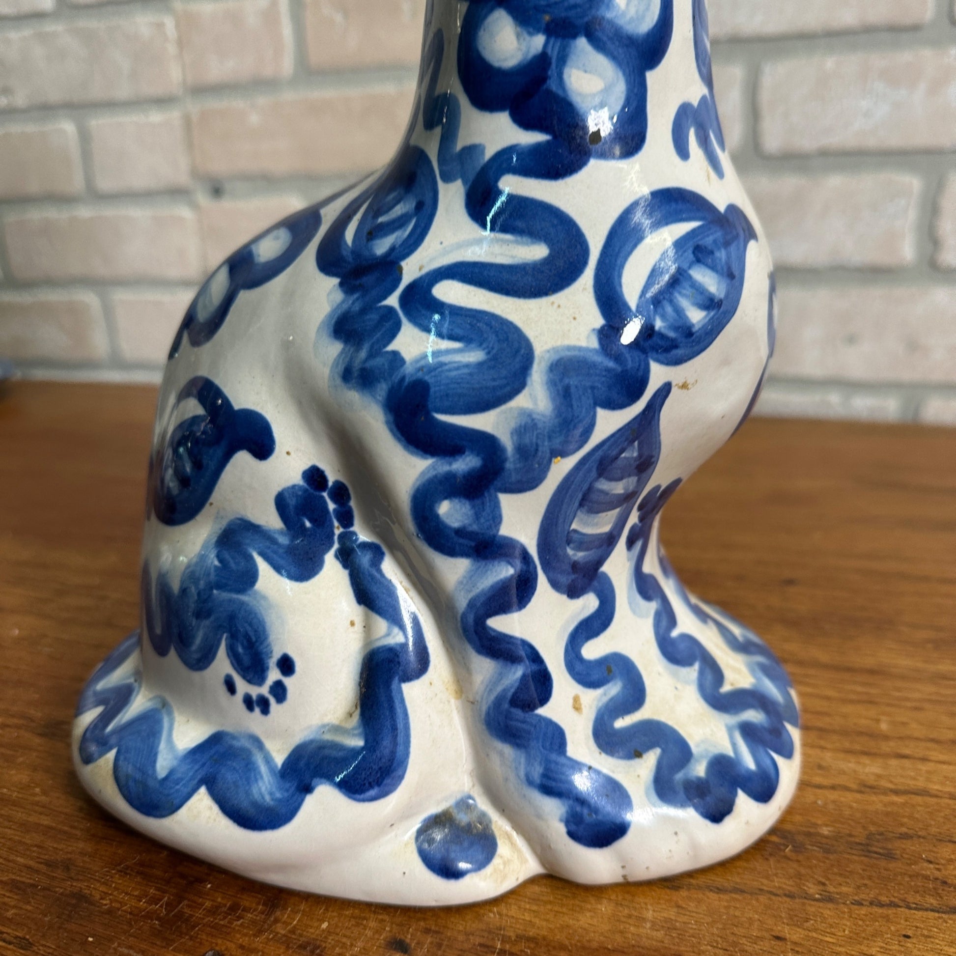Vintage M. A. Hadley CAT VASE Blue & White Stoneware Pottery
